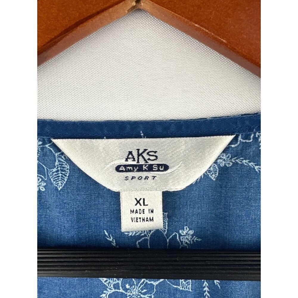 AKS Amy K Su Womens XL Floral Blue Tencel Sleeveless Top - Picture 5 of 5